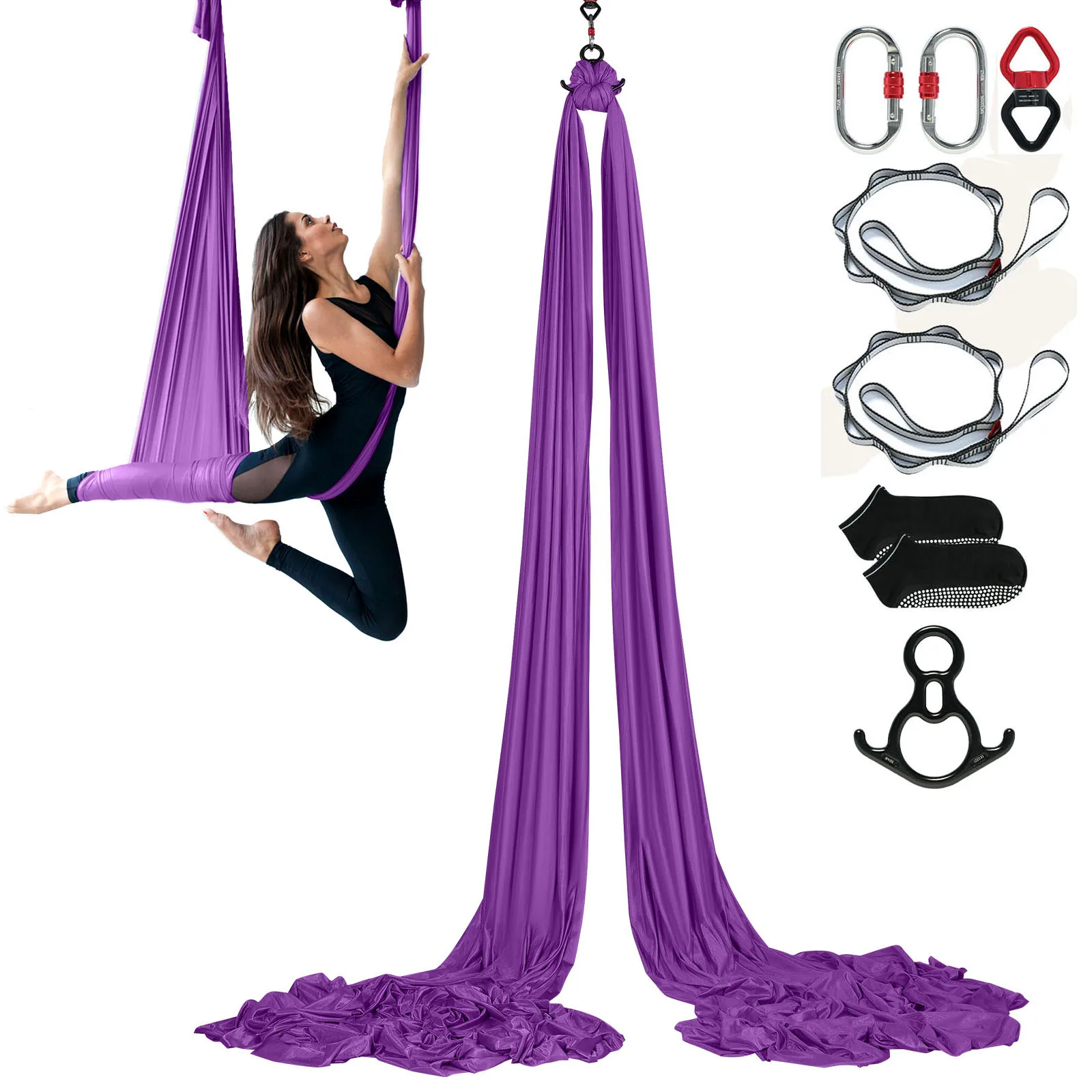 Aerial Yoga Hammock & Swing Starter Kit – Silk Fabric, Straps & Hardware