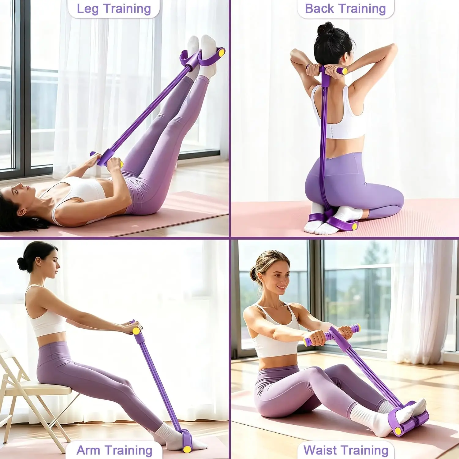 Four-Tube Pedal Resistance Band – Sit-Up & Full Body Tension Trainer - size and dimensions