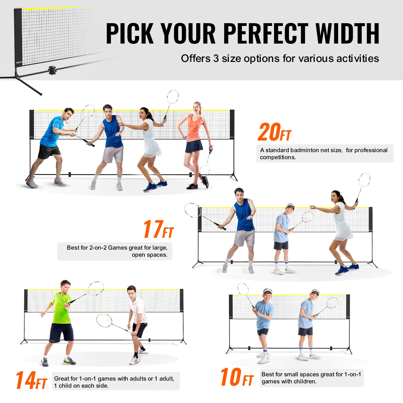 20ft Portable Net Set - Height-Adjustable Badminton, Volleyball & Pickleball - in use