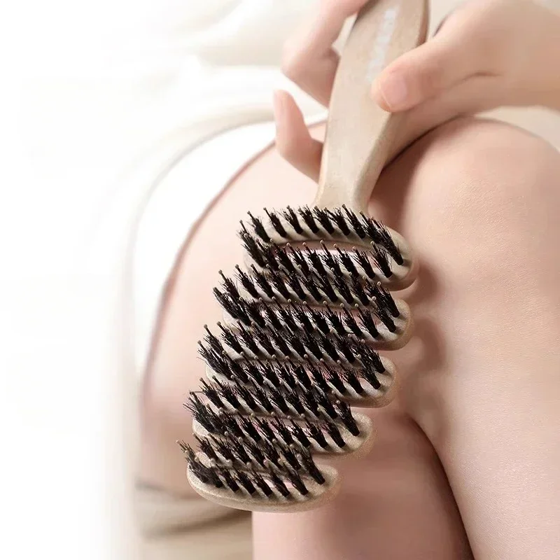 Boar Bristle Hair Comb Hollow Detangling Brush Women Scalp Massage Curly - packaging