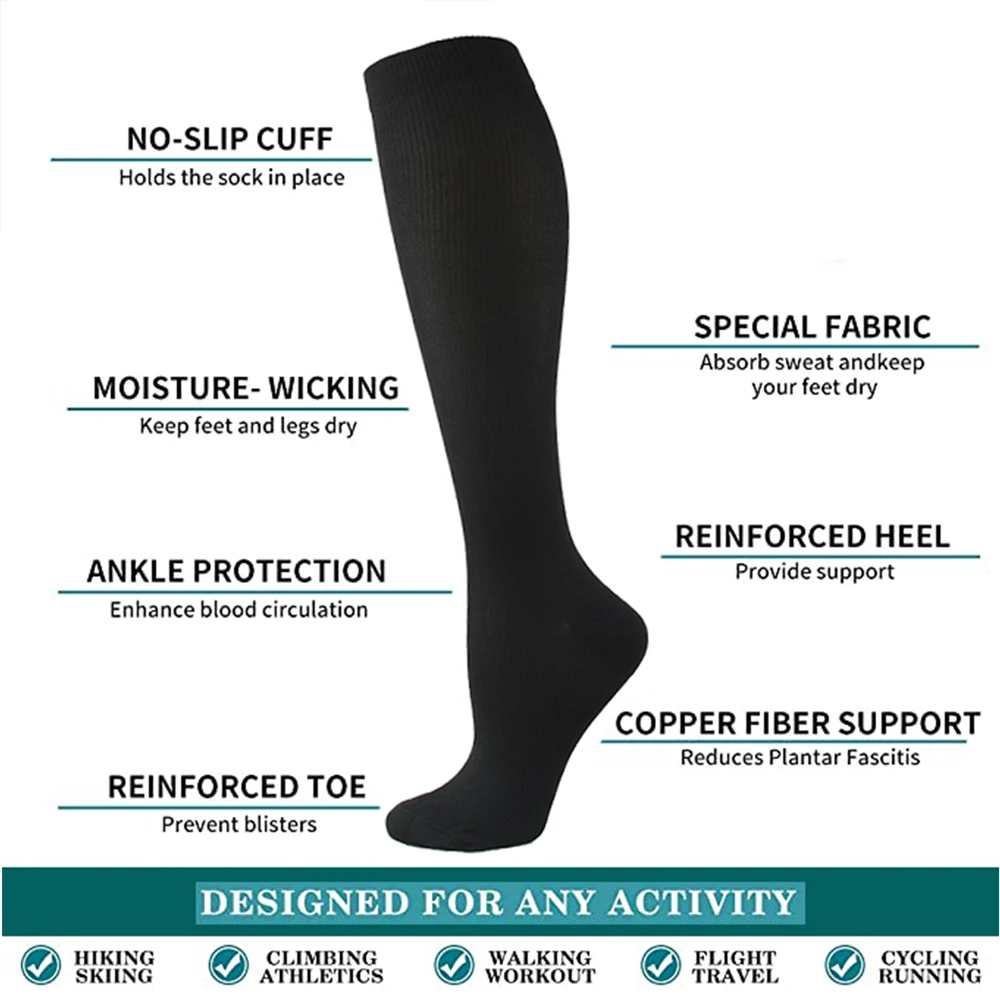 Graduated Compression Socks - Support for Varicose Veins, Travel & Running - size and dimensions