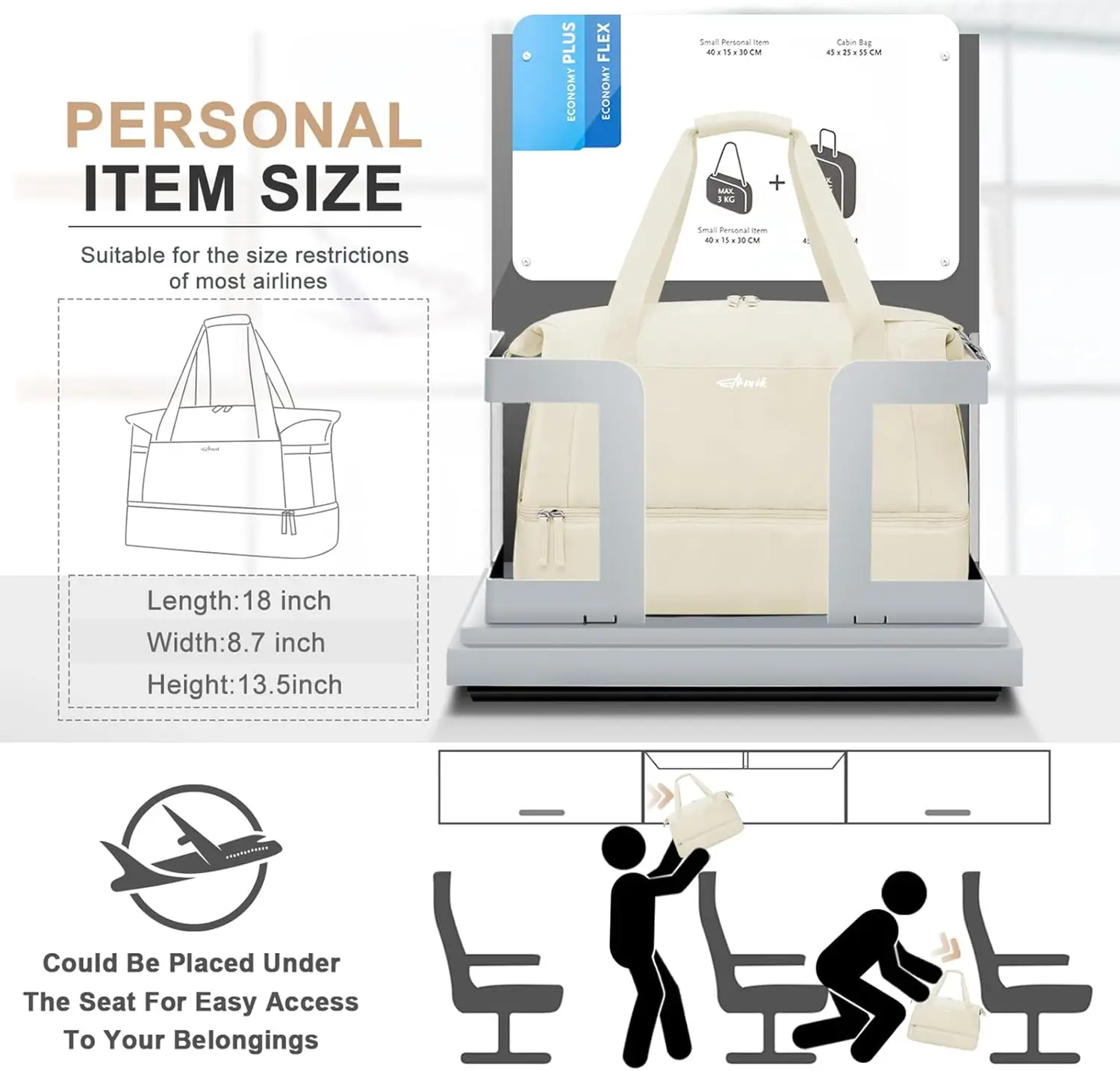 Women's Gym Bag – Travel Duffel with Shoe Compartment & Wet Pocket - close-up detail