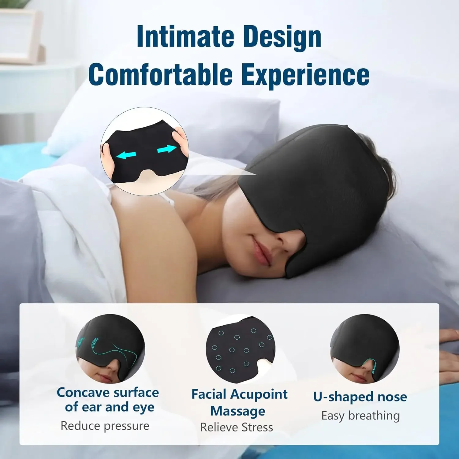 Cooling Migraine Relief Cap – Gel Cold Therapy Head Wrap & Eye Mask - alternate view