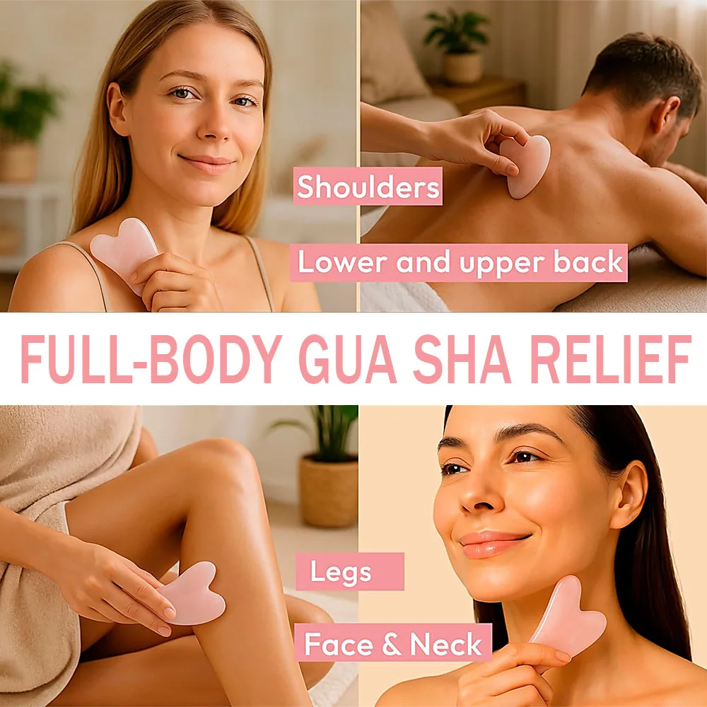 Rose Quartz Gua Sha Board – Heart-Shaped Facial Scraping Tool - color options