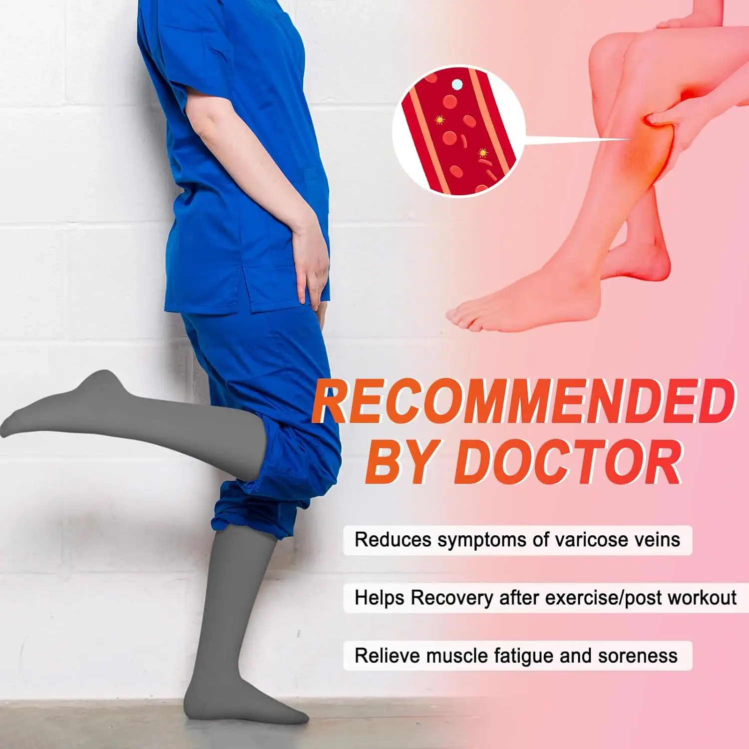 Women's Compression Socks, 4 Pairs – Graduated Support for Nursing & Running - close-up detail