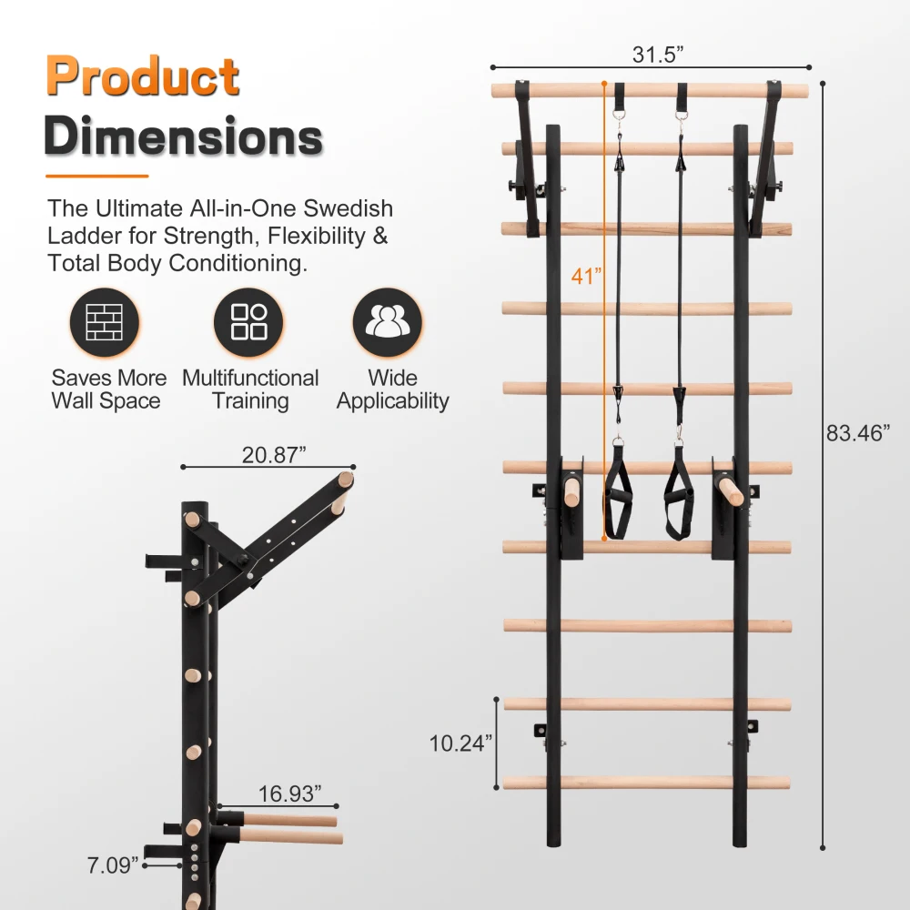 Ye Wall Mount Swedish Ladder for Home Gym Training Stall Bar - in use