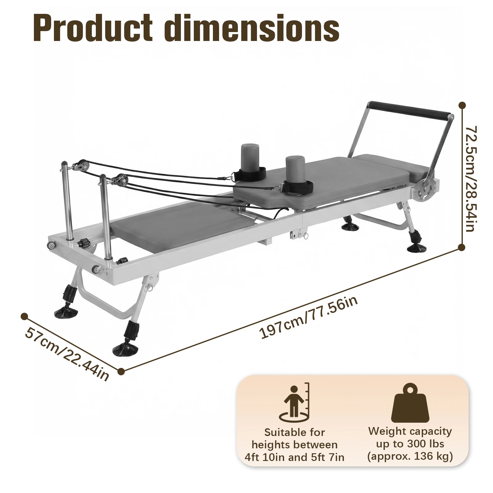 Foldable Pilates Reformer 78in - Spring Resistance Carriage for Home - alternate view