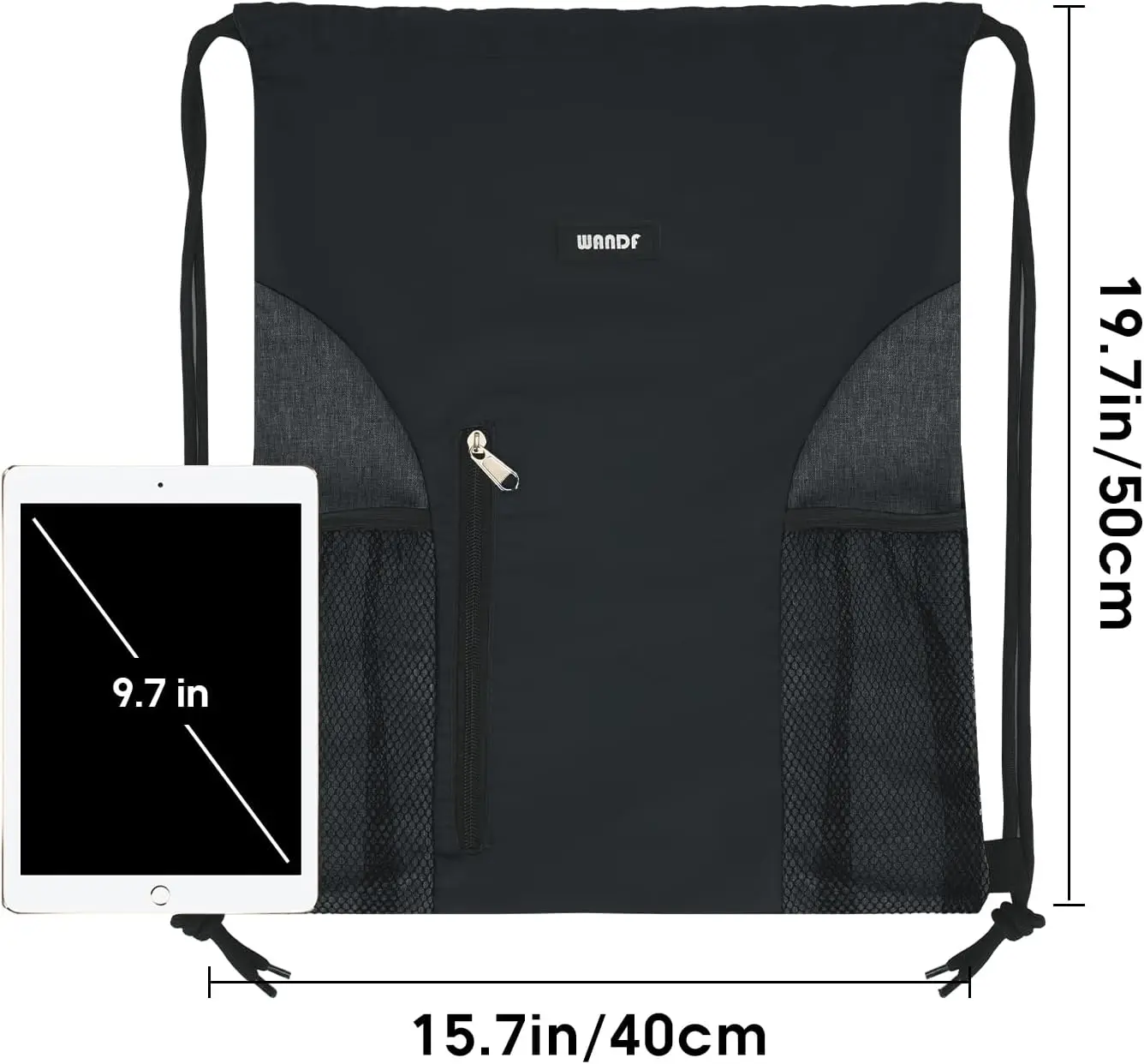 Drawstring Backpack Sports Gym Sackpack with Mesh Pockets Water Resistant String - size and dimensions