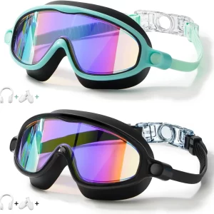 Kids Swim Goggles 2-Pack – Anti-Fog, UV, Earplugs & Nose Clip