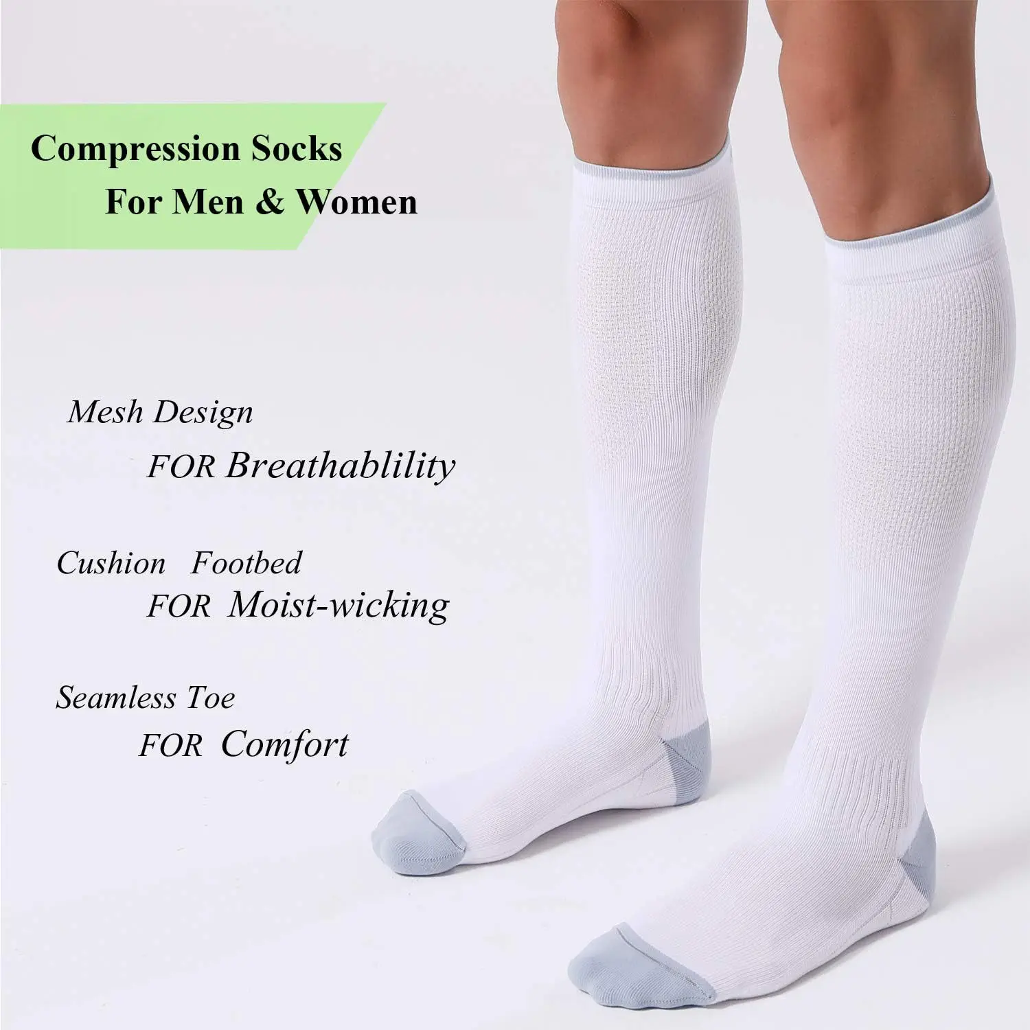 Compression Calf Socks for Running, Cycling & Hiking – Men & Women - close-up detail