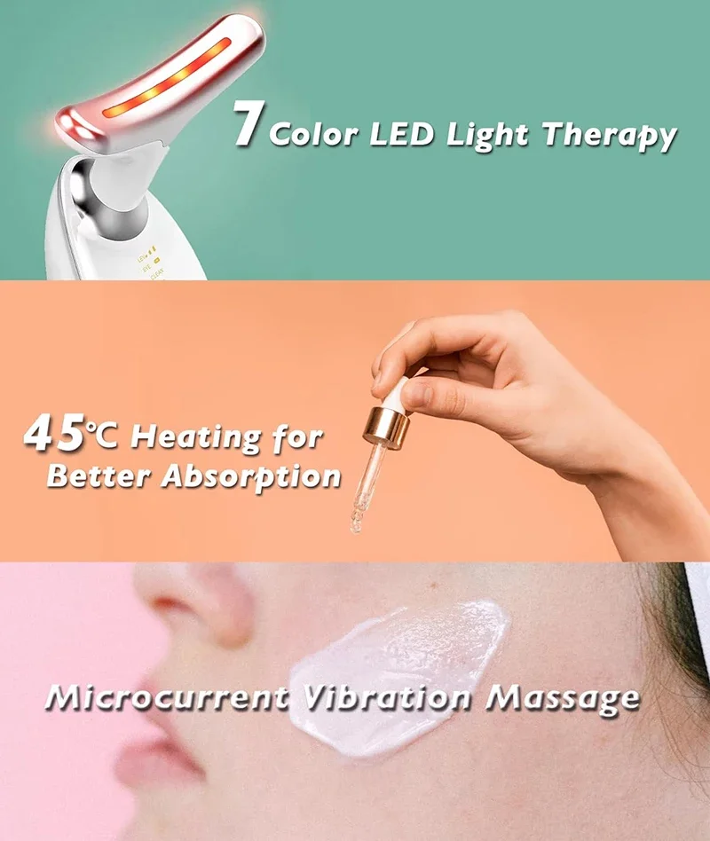 LED Face & Neck Massager – 7-Colour Light Therapy & Vibration Skincare Device - alternate view