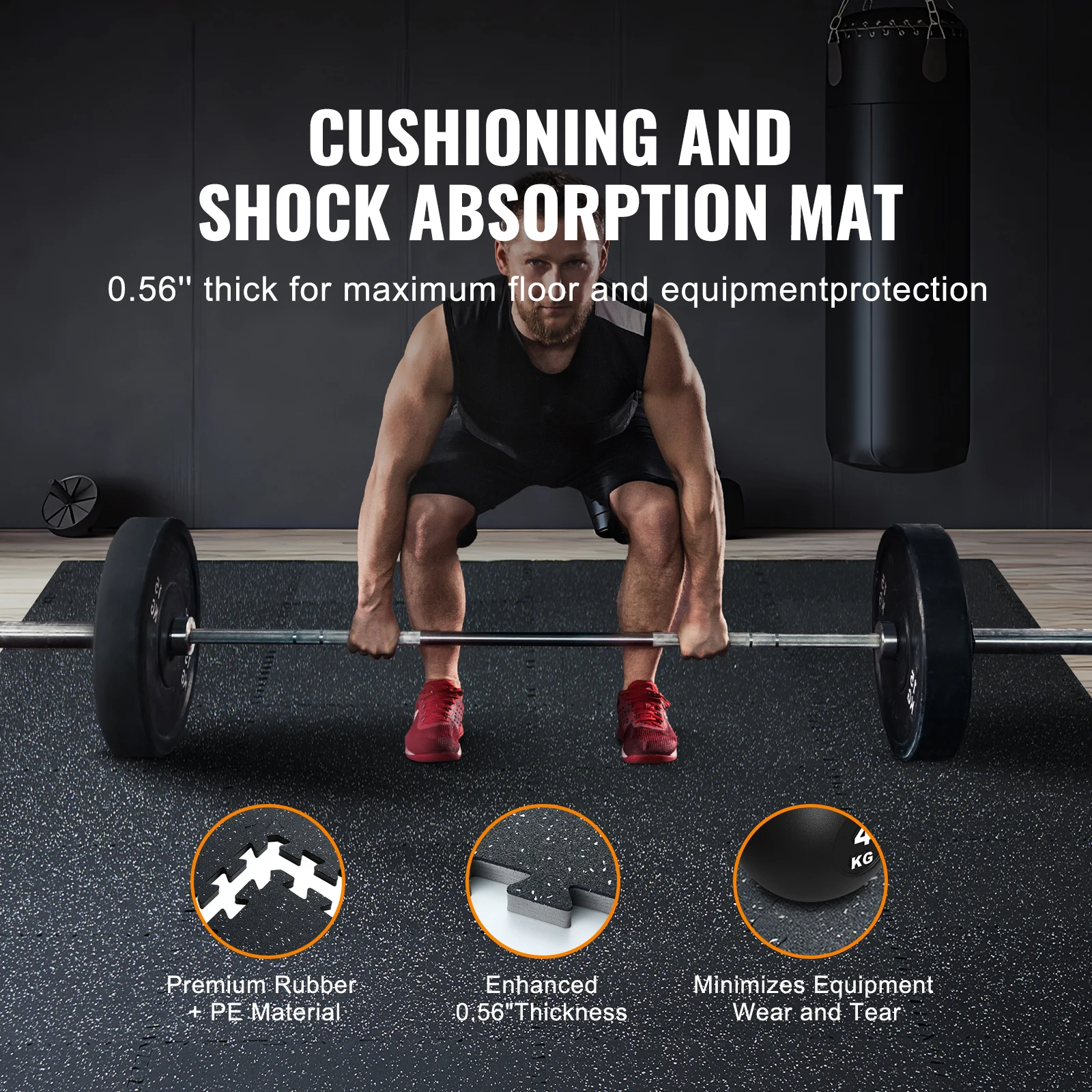 Rubber Top Interlocking Gym Floor Tiles – 25 Puzzle Mats, 0.56in EVA Foam Base - close-up detail