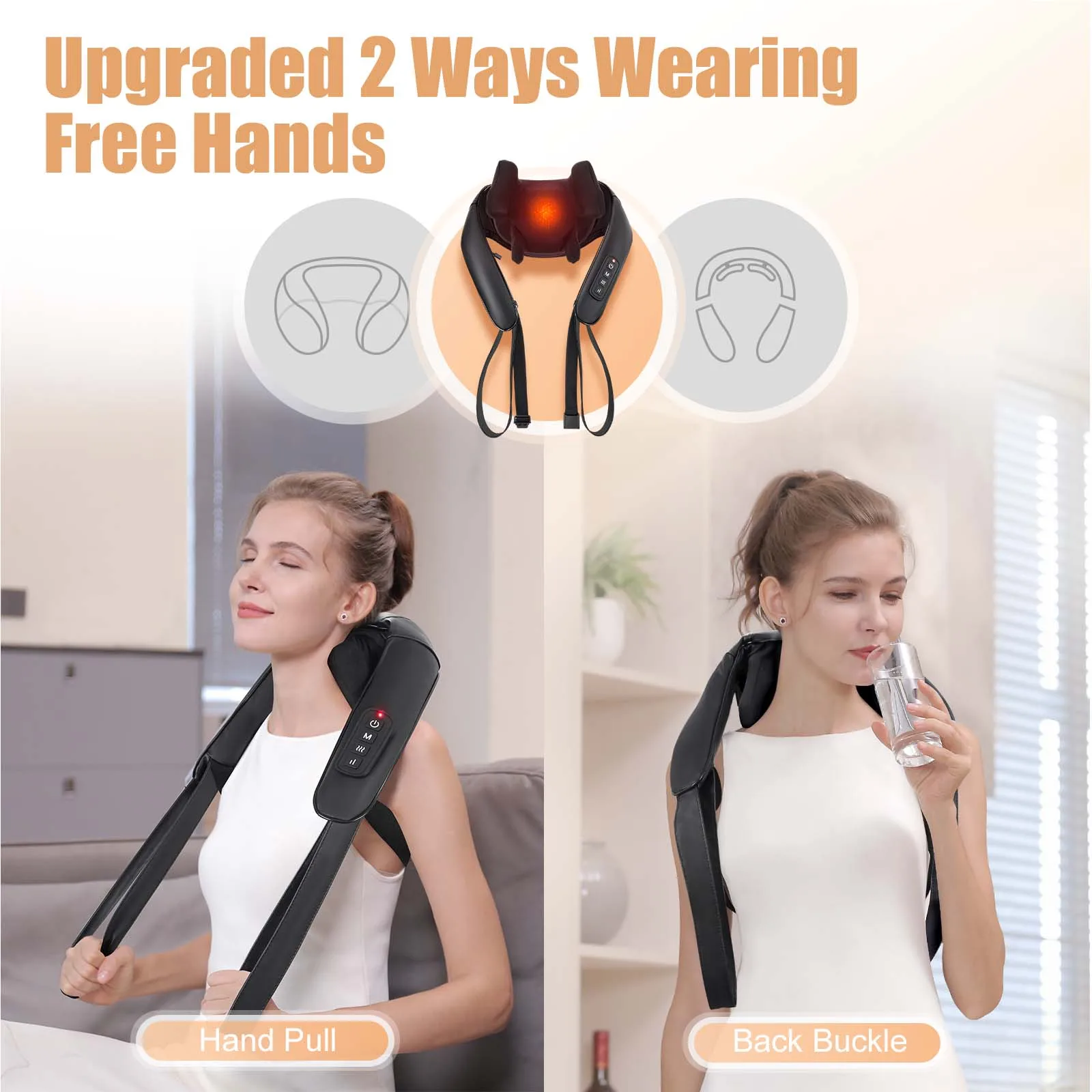 Shiatsu Neck & Shoulder Massager with Heat – Cordless 3D Kneading Pillow - in use