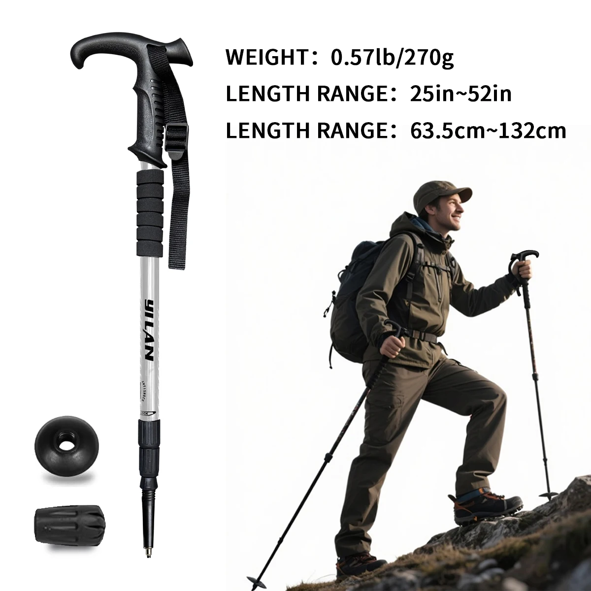 Ultralight Aluminium Trekking Poles – Anti-Shock Quick-Lock Hiking Poles - side view